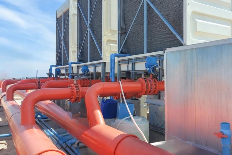 Set of cooling towers on a data center building.