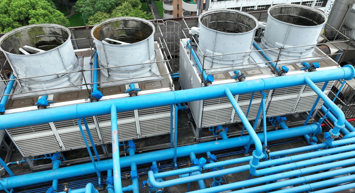 A rooftop cooling tower in good working condition.